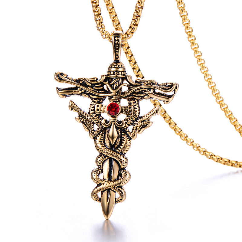 Stainless Steel Wrapped Sword Cross Pendant Necklace