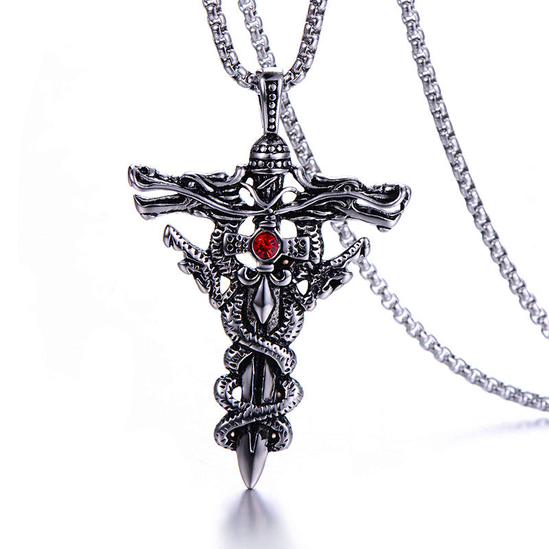 Stainless Steel Wrapped Sword Cross Pendant Necklace