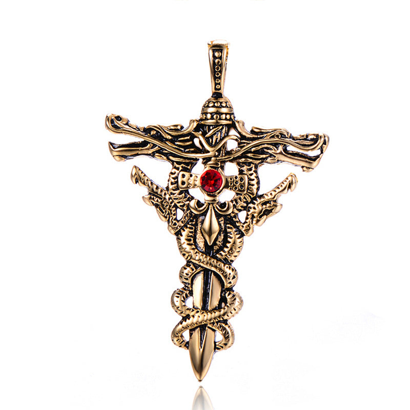 Stainless Steel Wrapped Sword Cross Pendant Necklace