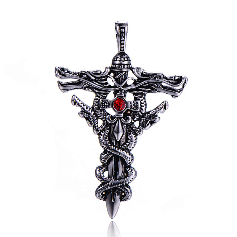 Stainless Steel Wrapped Sword Cross Pendant Necklace