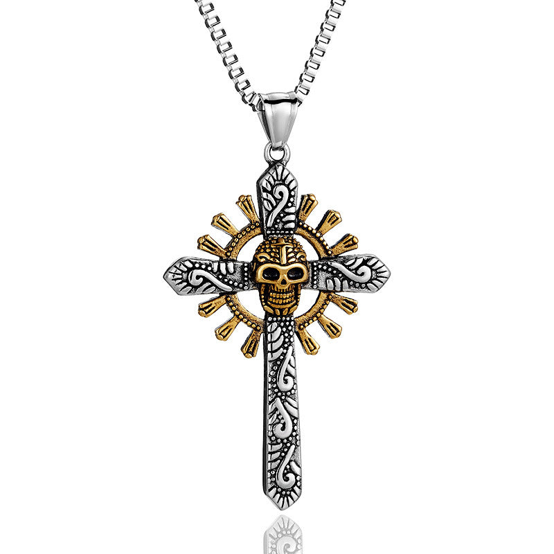 Stainless Steel Skull Cross Necklace