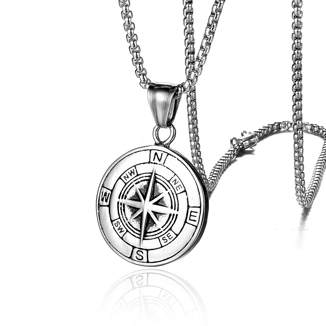 Stainless Steel Compass Pendant Necklace