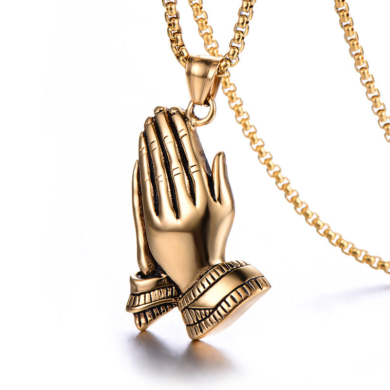 Stainless Steel Religious Gestures Pendant Necklace