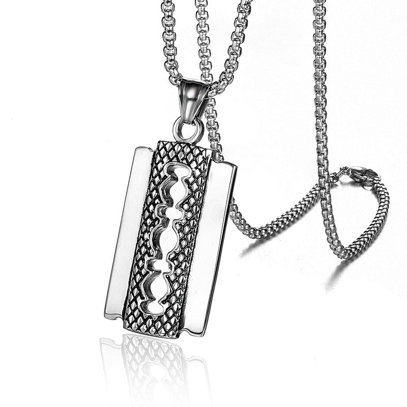 Stainless Steel Razor Blade Pendant Necklace