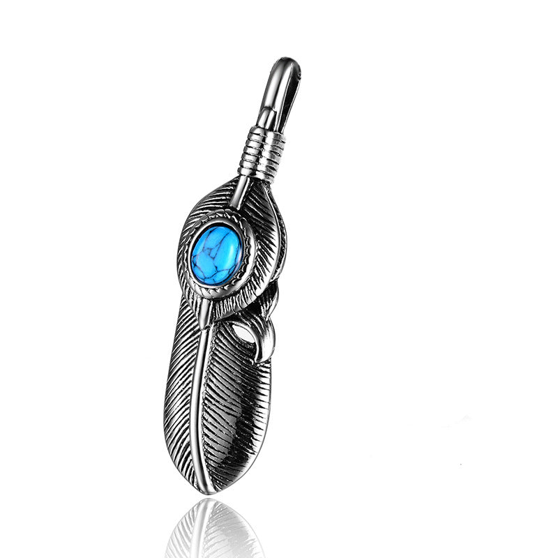Stainless Steel Feather Inlay Turquoise Necklace