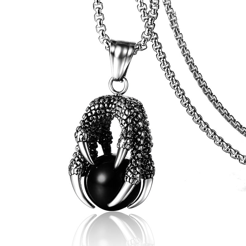 Stainless Steel Dragon Claw Bead Role Chain Necklace