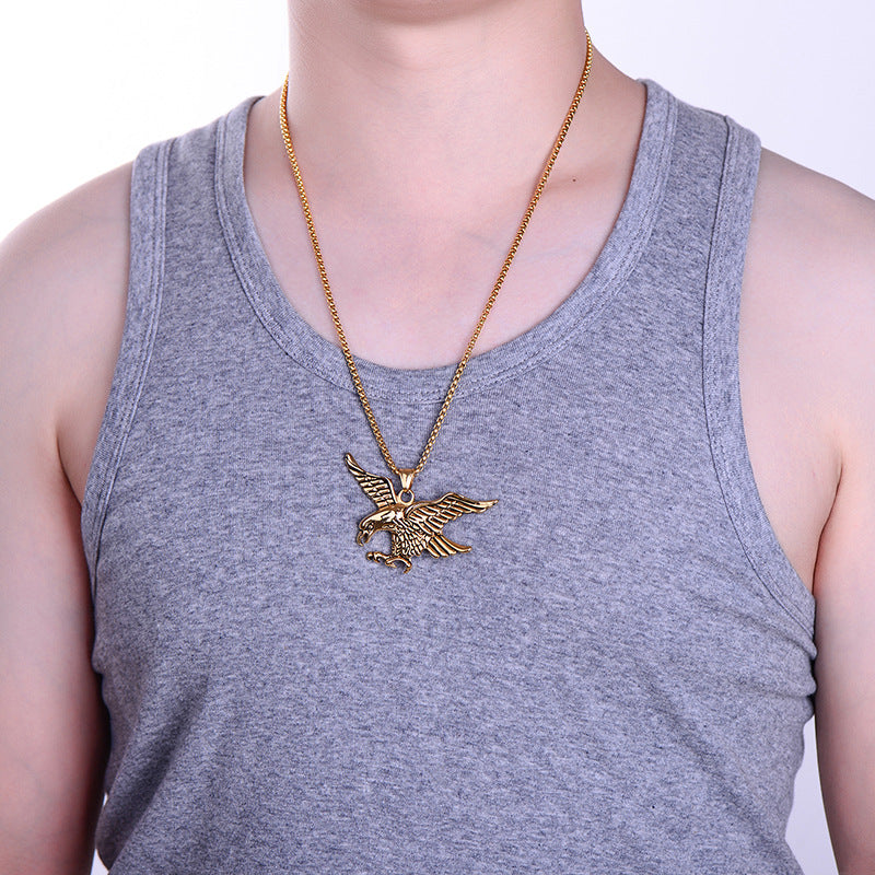 Stainless Steel Men's Eagle Pendant Necklace