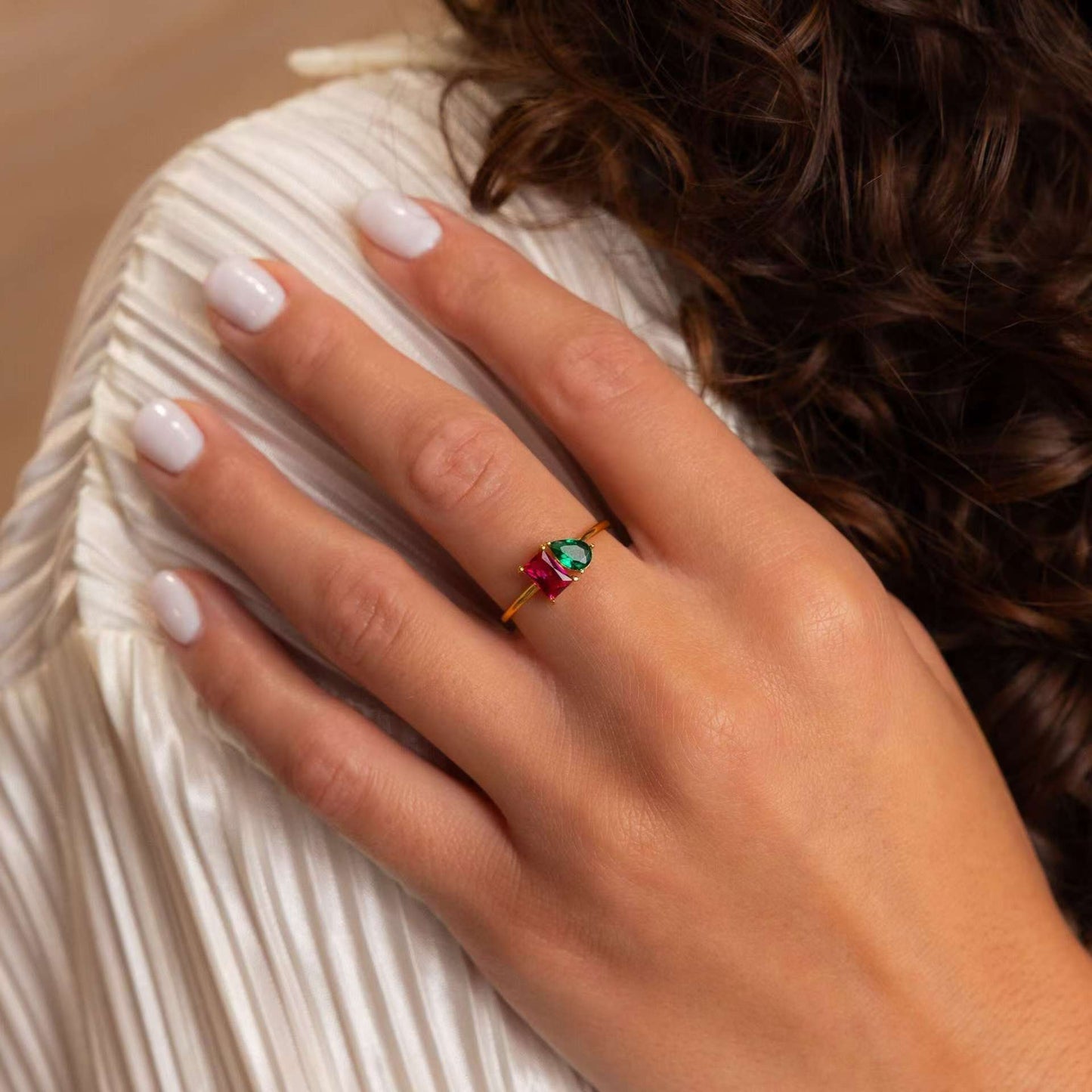 Stainless Steel 2 Birthstones Cuff Ring