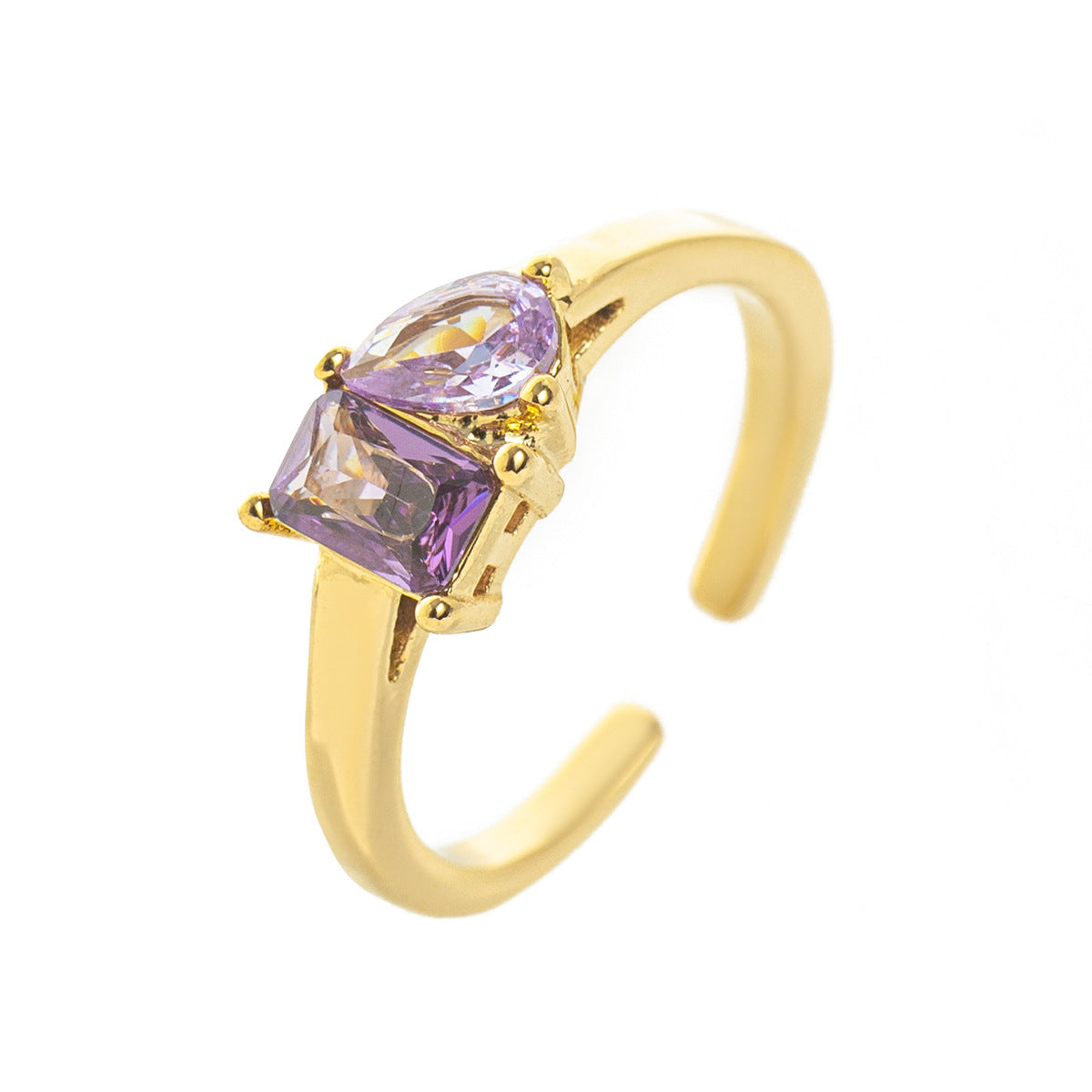 Stainless Steel 2 Birthstones Cuff Ring