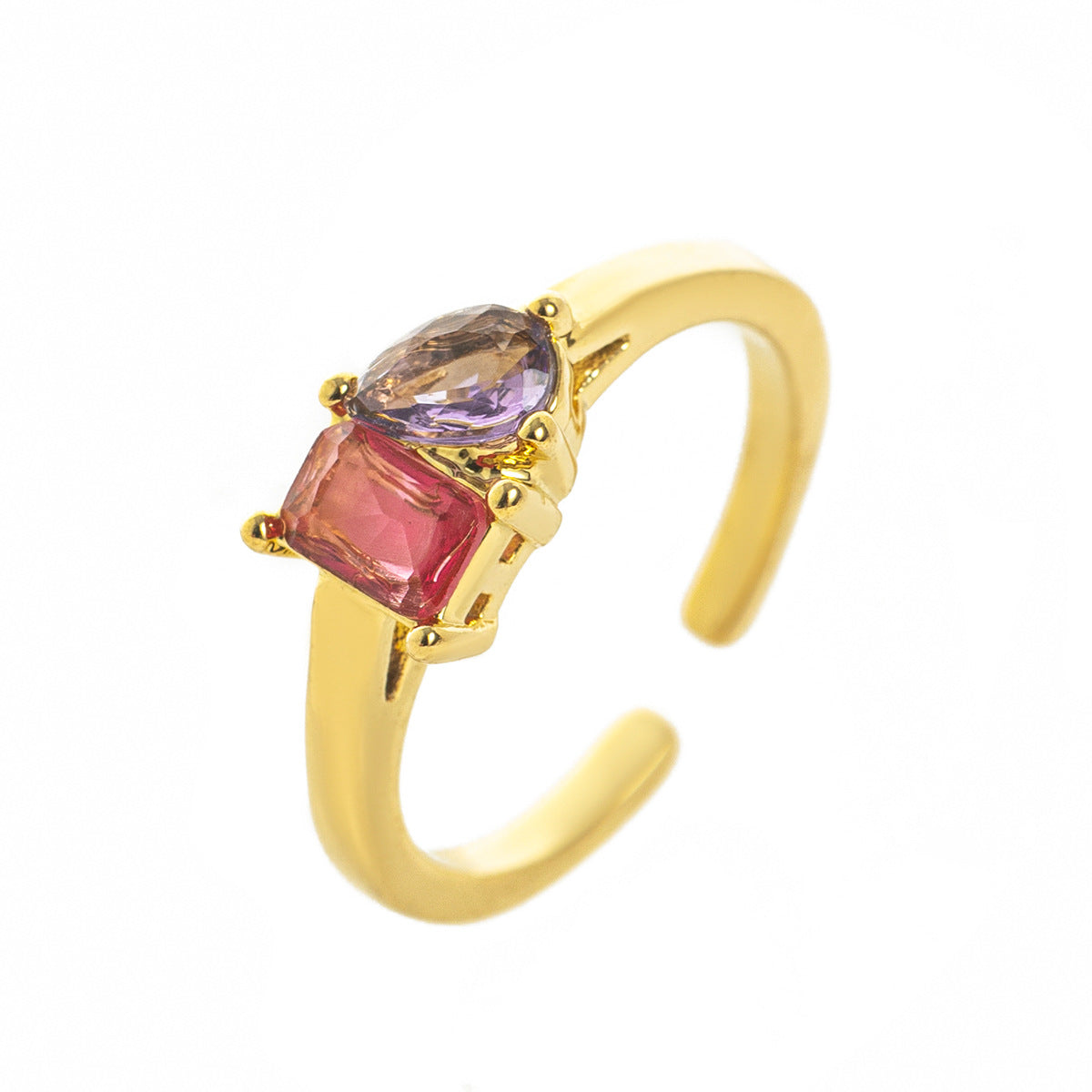 Stainless Steel 2 Birthstones Cuff Ring