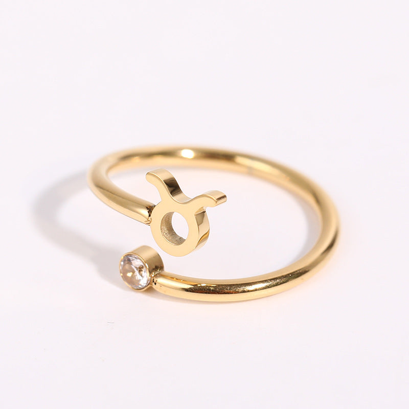 Stainless Steel Zodiac Birthstone Adjustable Cuff Ring