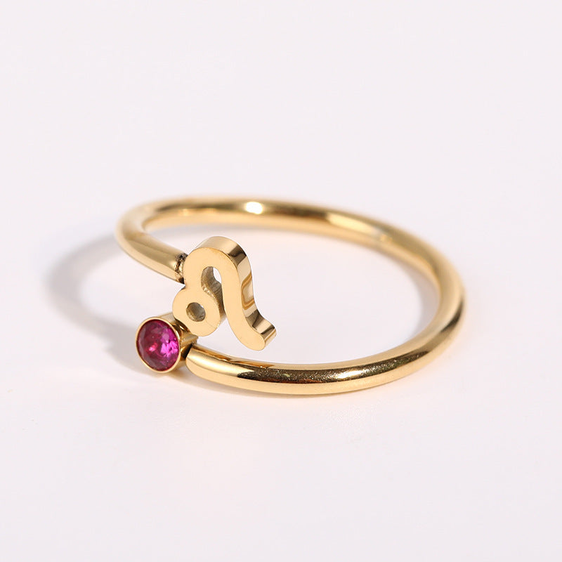 Stainless Steel Zodiac Birthstone Adjustable Cuff Ring