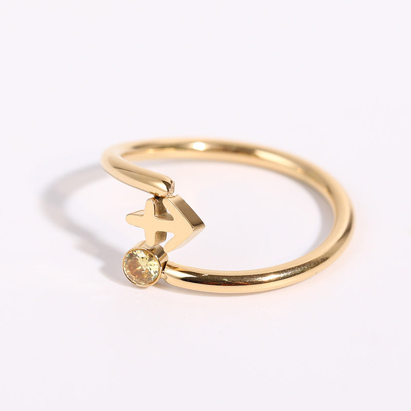 Stainless Steel Zodiac Birthstone Adjustable Cuff Ring