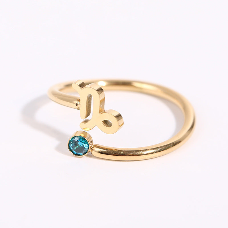 Stainless Steel Zodiac Birthstone Adjustable Cuff Ring