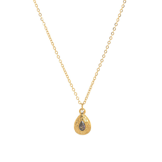 Stainless Steel Texture Water Drop Birthstone Necklace