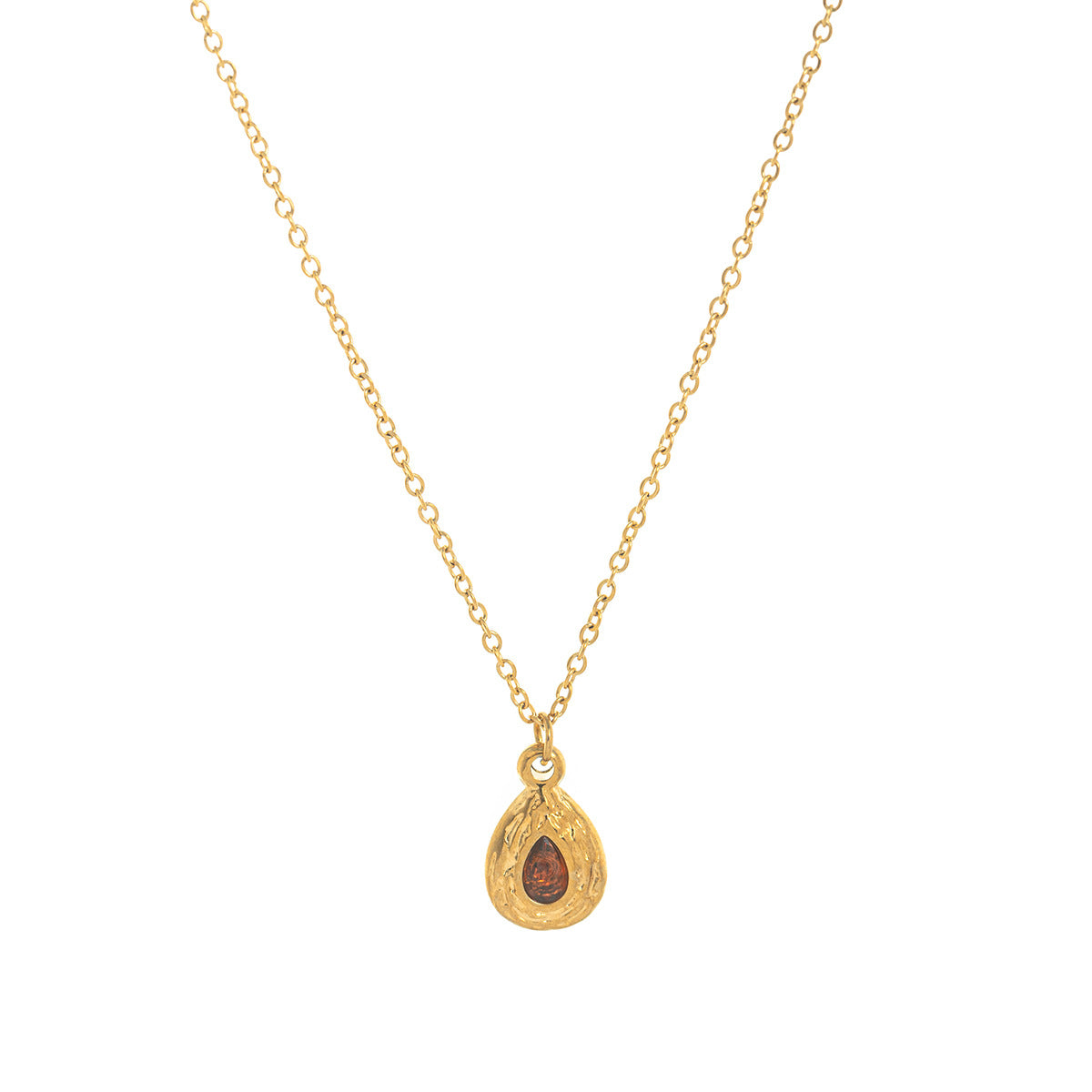 Stainless Steel Texture Water Drop Birthstone Necklace