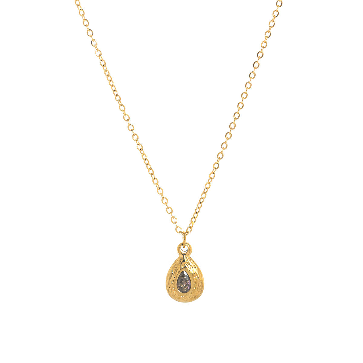 Stainless Steel Texture Water Drop Birthstone Necklace