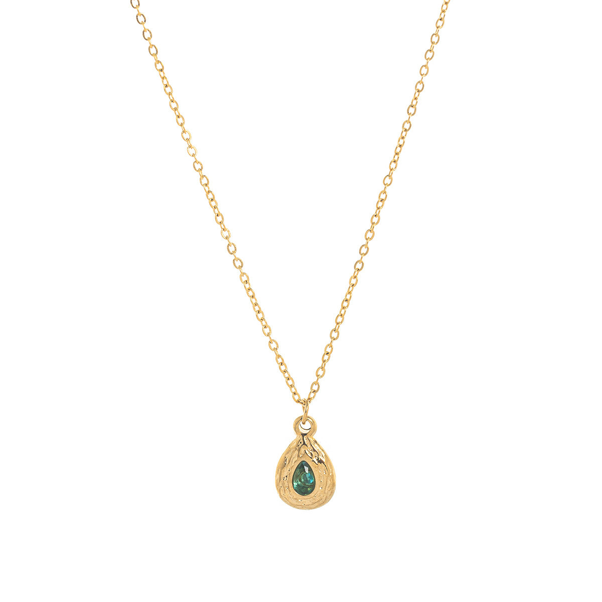 Stainless Steel Texture Water Drop Birthstone Necklace