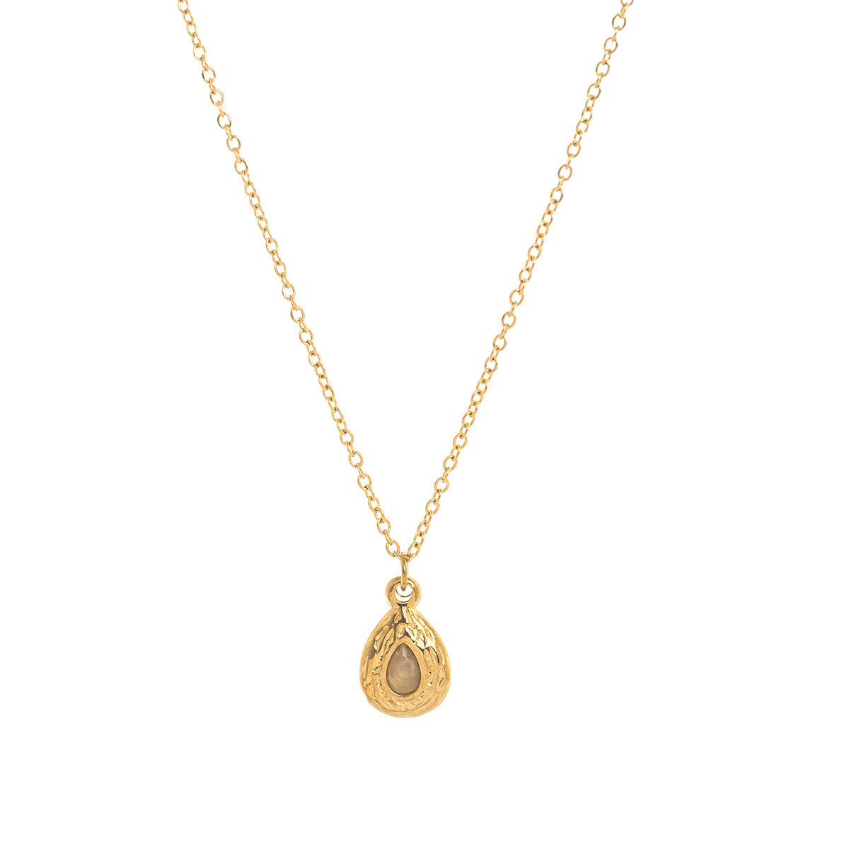Stainless Steel Texture Water Drop Birthstone Necklace