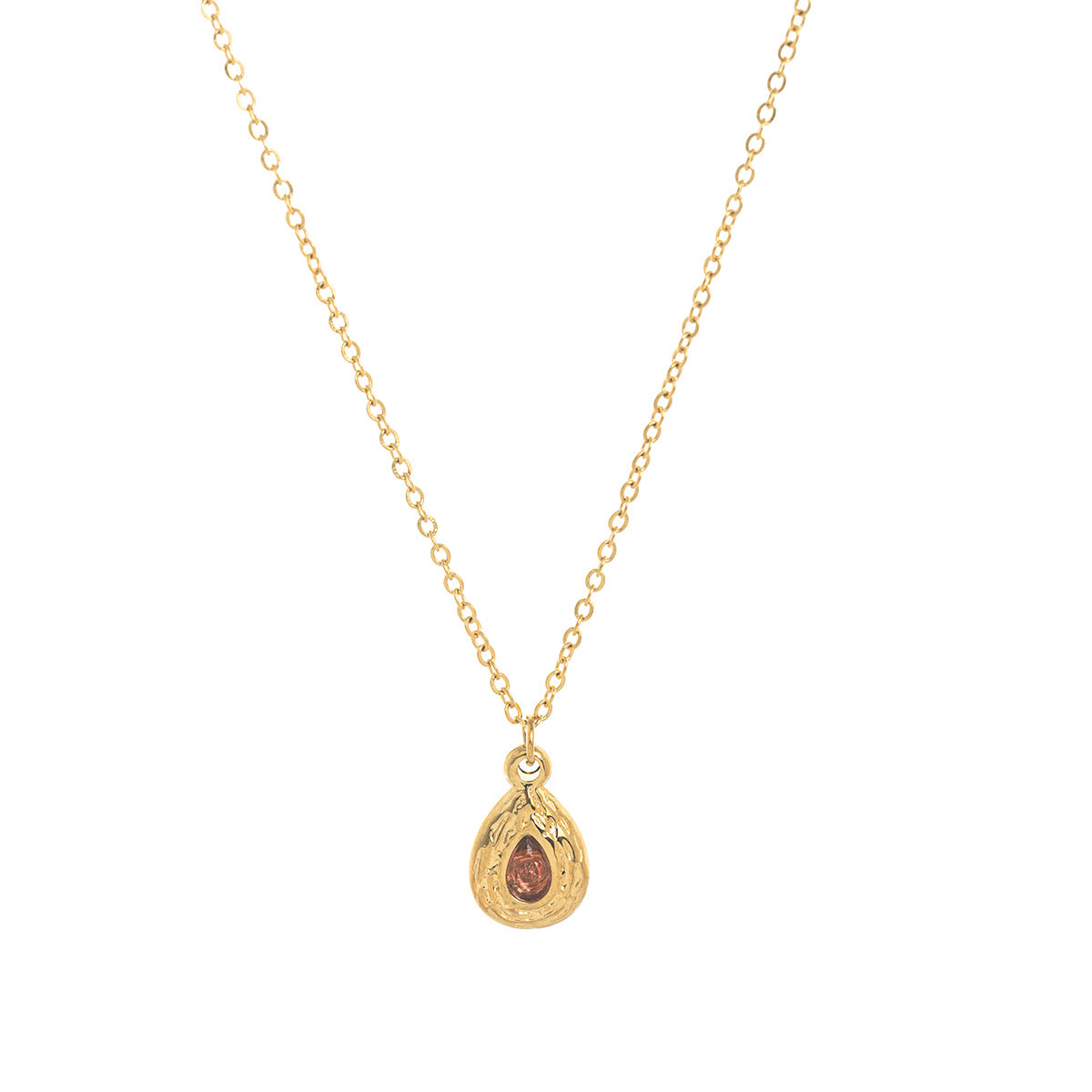 Stainless Steel Texture Water Drop Birthstone Necklace