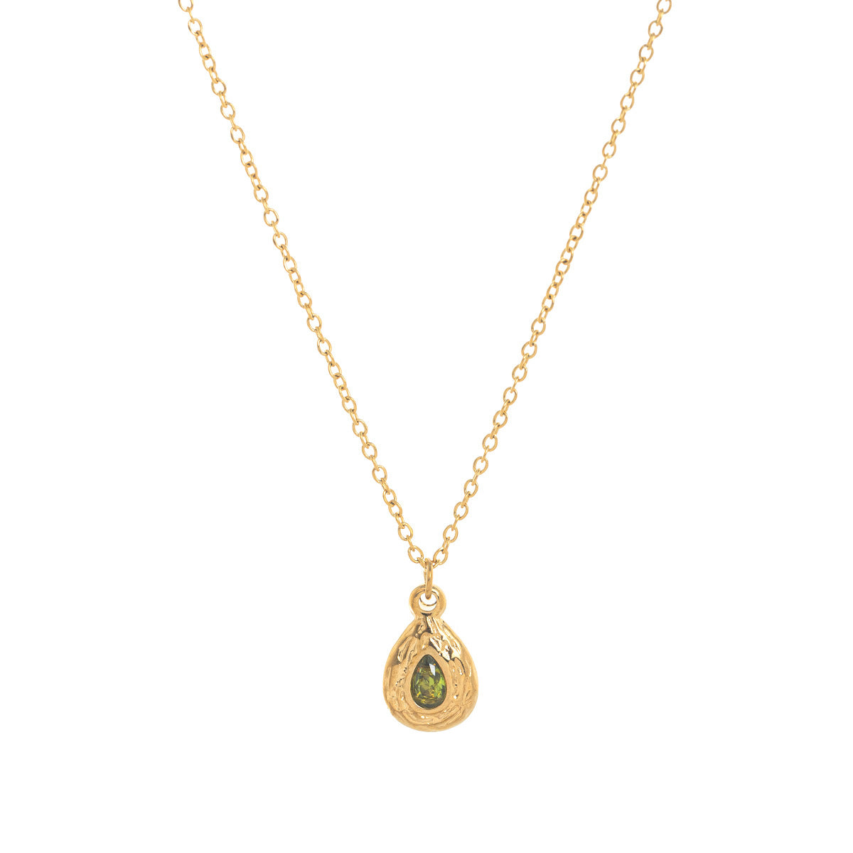 Stainless Steel Texture Water Drop Birthstone Necklace