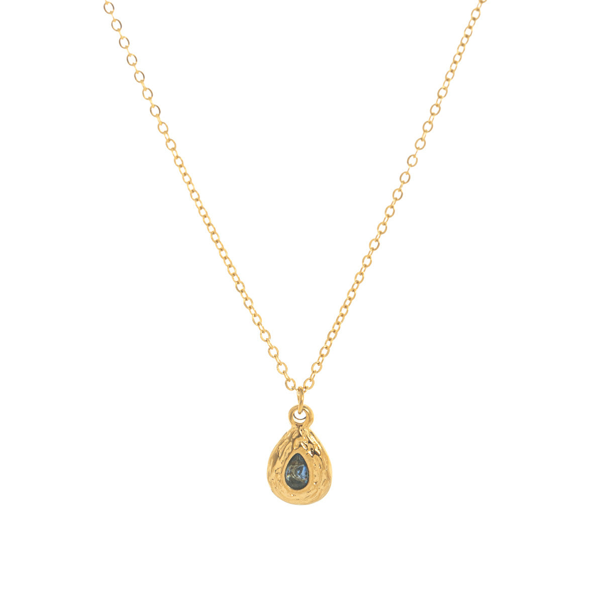 Stainless Steel Texture Water Drop Birthstone Necklace