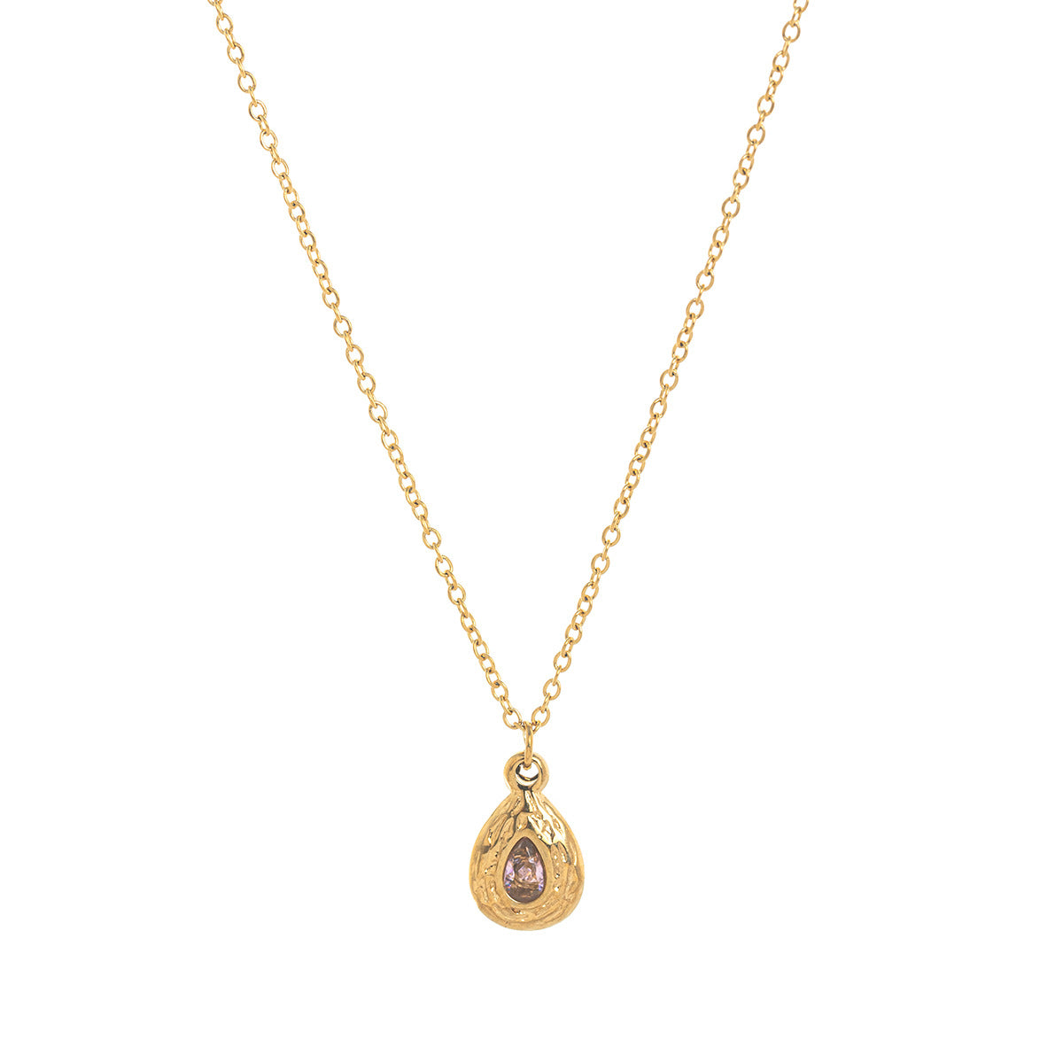 Stainless Steel Texture Water Drop Birthstone Necklace