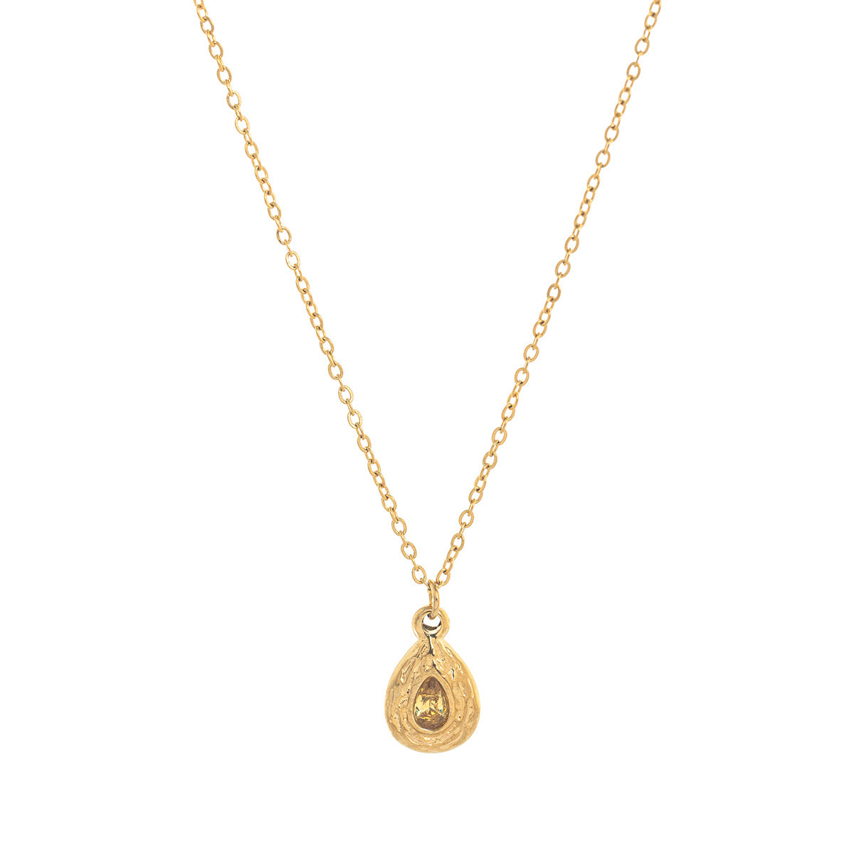 Stainless Steel Texture Water Drop Birthstone Necklace