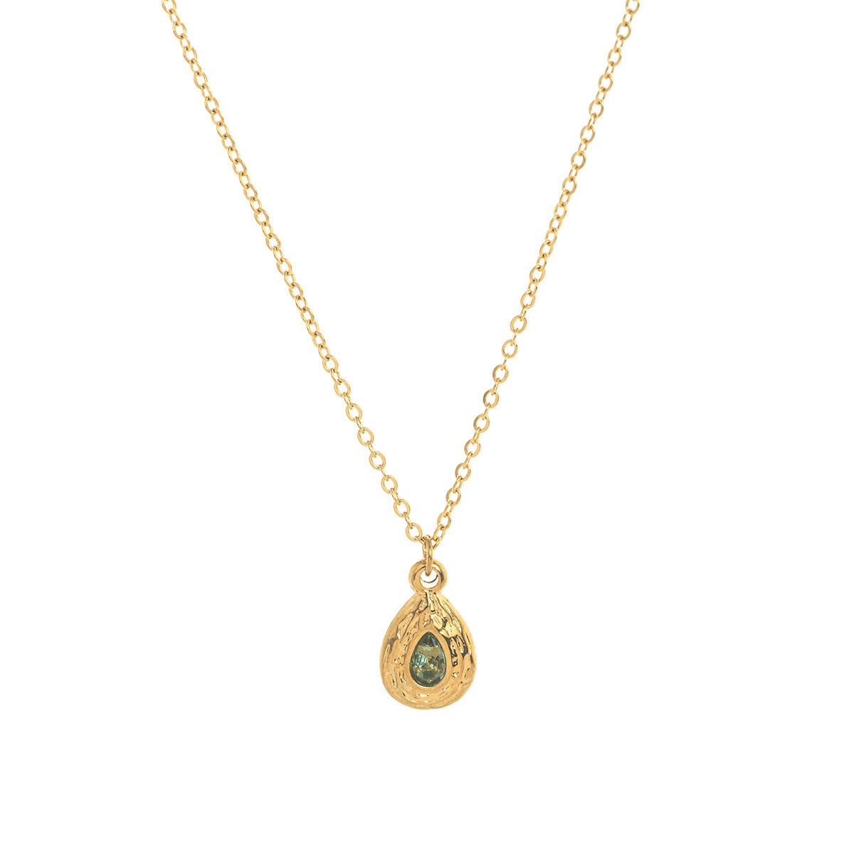Stainless Steel Texture Water Drop Birthstone Necklace