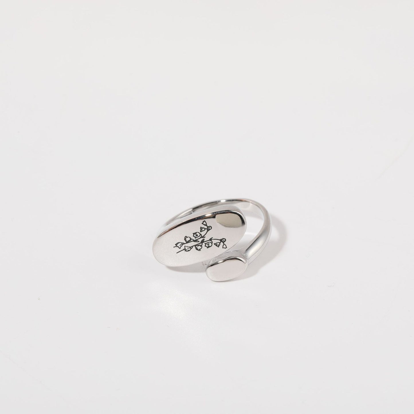 Stainless Steel Birth Flower Cuff Ring