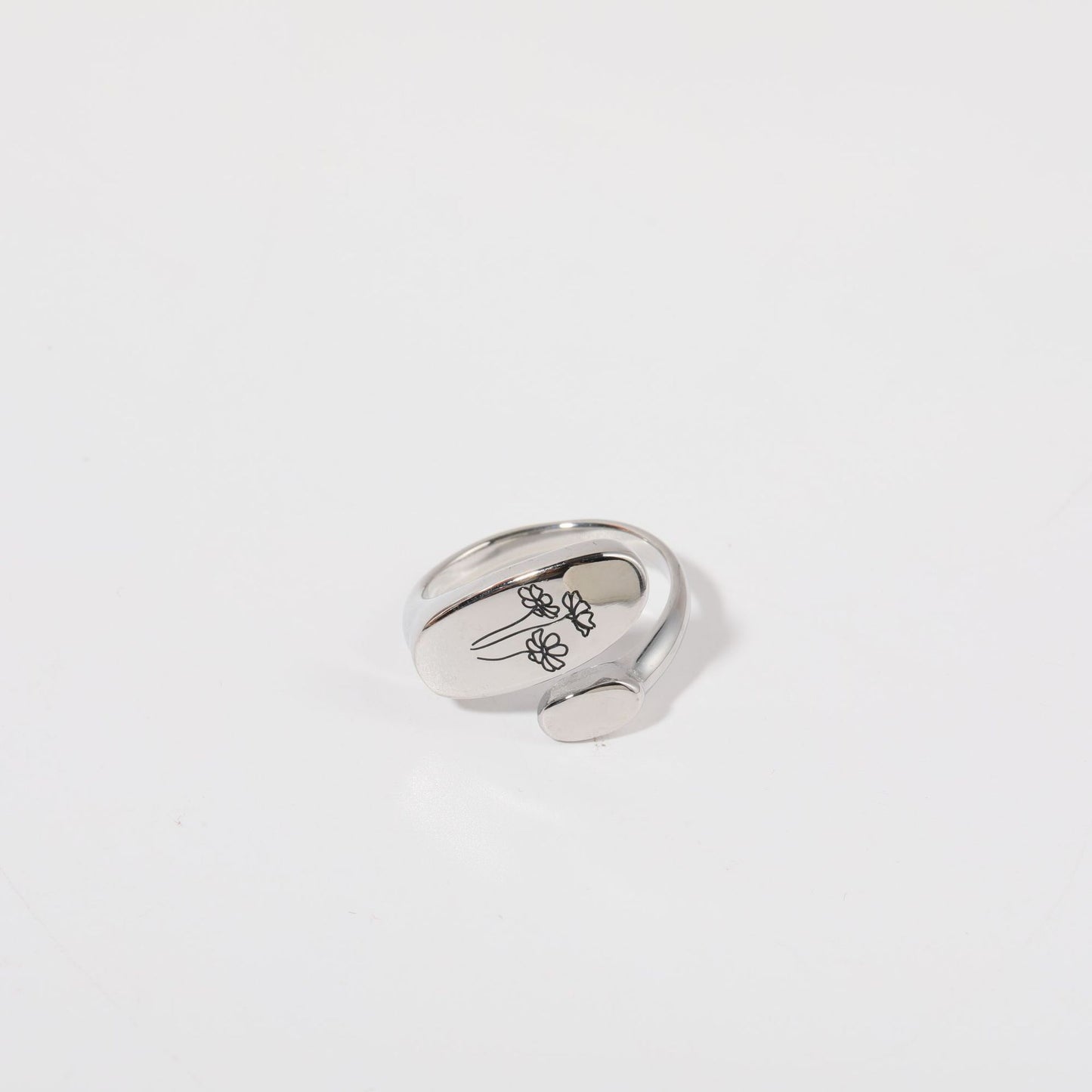 Stainless Steel Birth Flower Cuff Ring