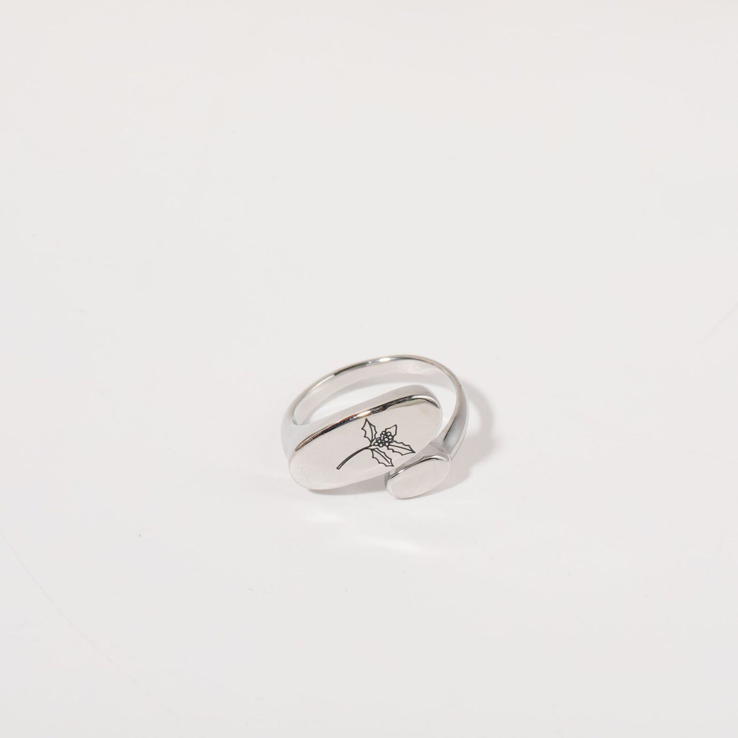 Stainless Steel Birth Flower Cuff Ring