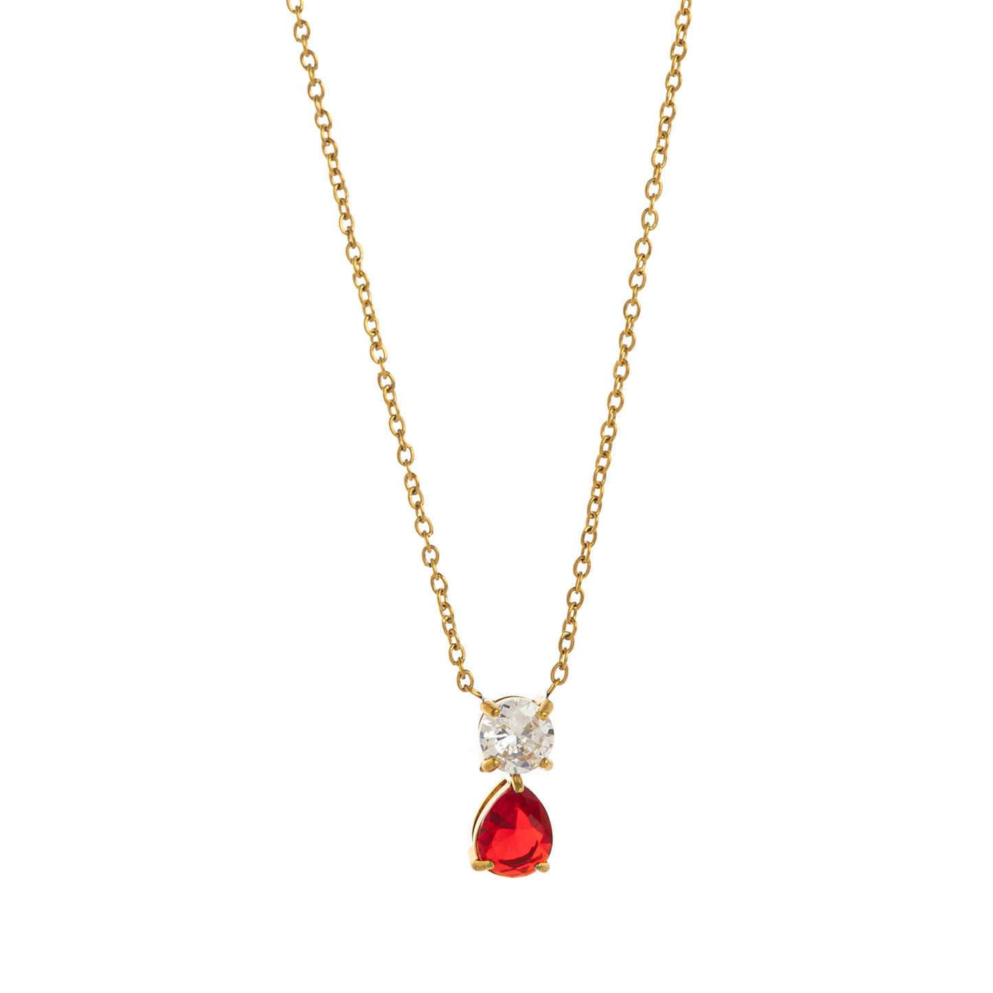 Stainless Steel CZ & Water Drop Birthstone Necklace