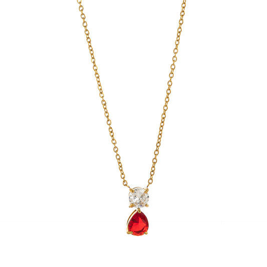 Stainless Steel CZ & Water Drop Birthstone Necklace