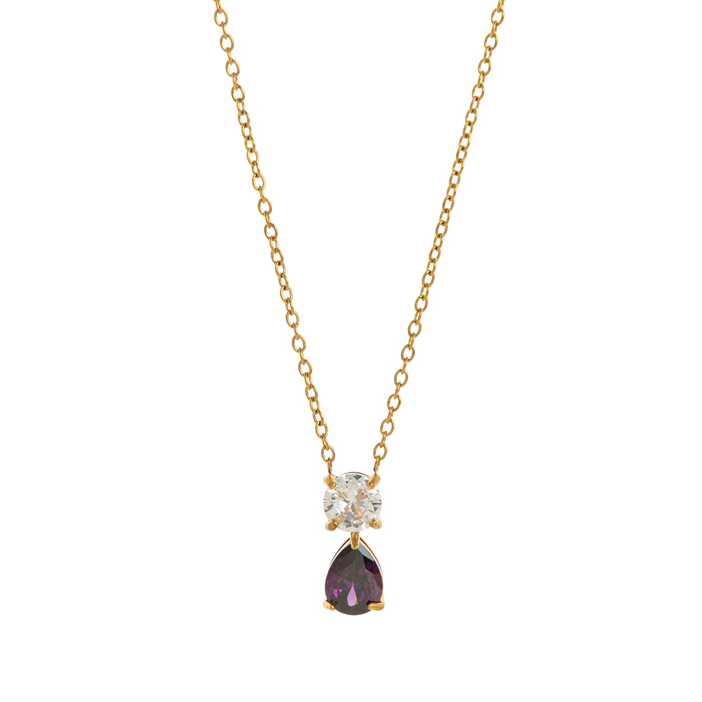Stainless Steel CZ & Water Drop Birthstone Necklace