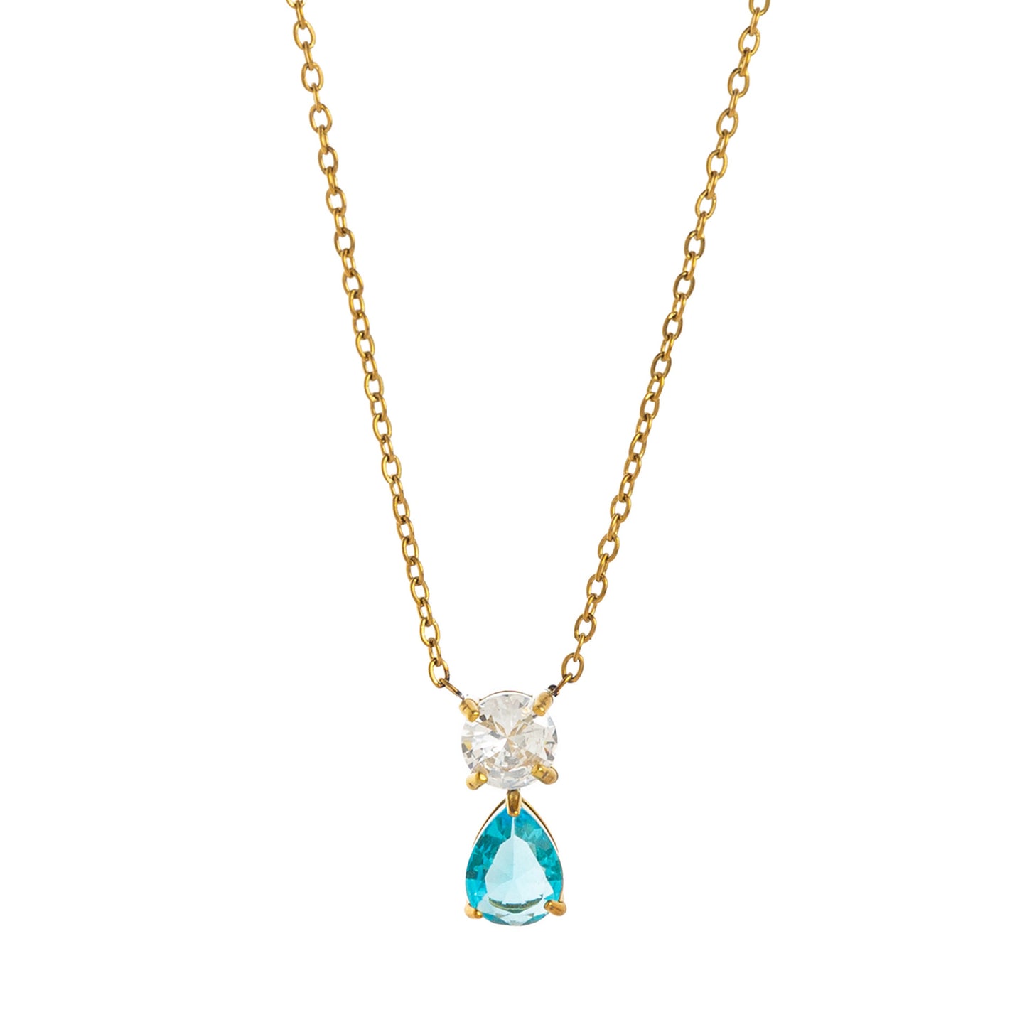 Stainless Steel CZ & Water Drop Birthstone Necklace