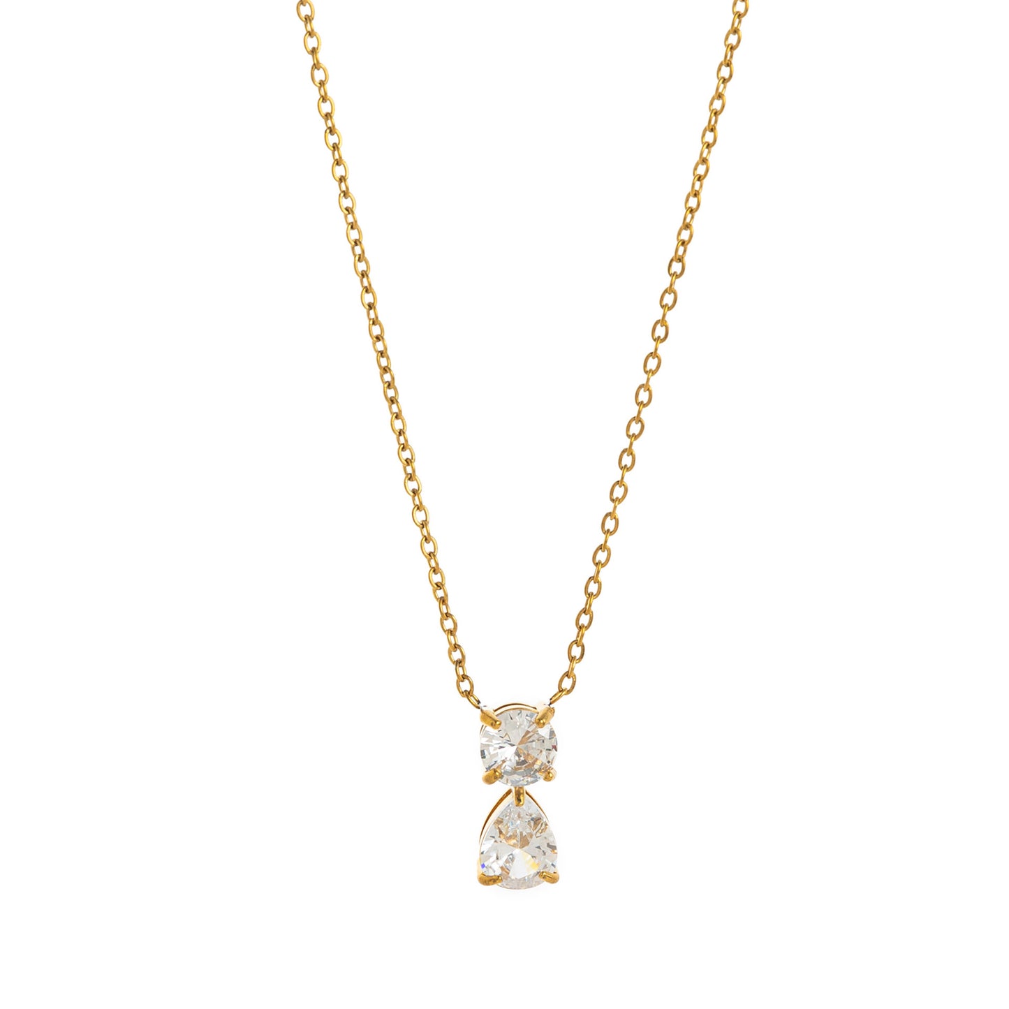 Stainless Steel CZ & Water Drop Birthstone Necklace