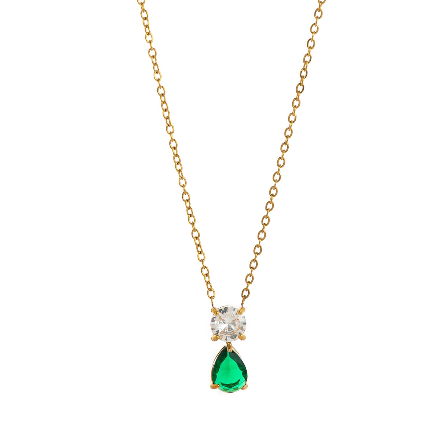 Stainless Steel CZ & Water Drop Birthstone Necklace