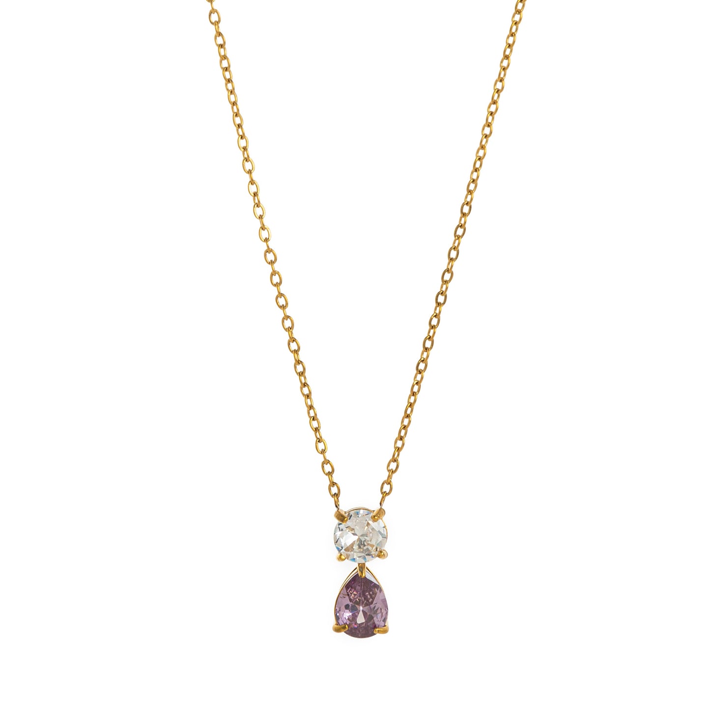 Stainless Steel CZ & Water Drop Birthstone Necklace
