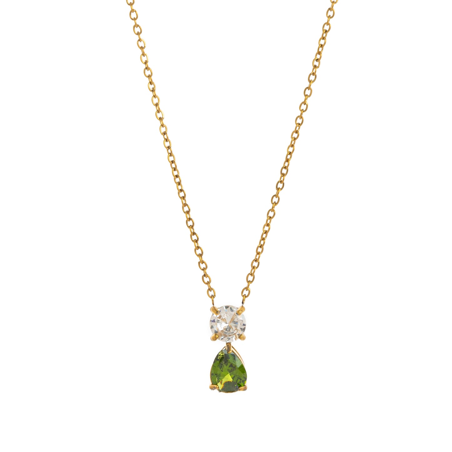 Stainless Steel CZ & Water Drop Birthstone Necklace