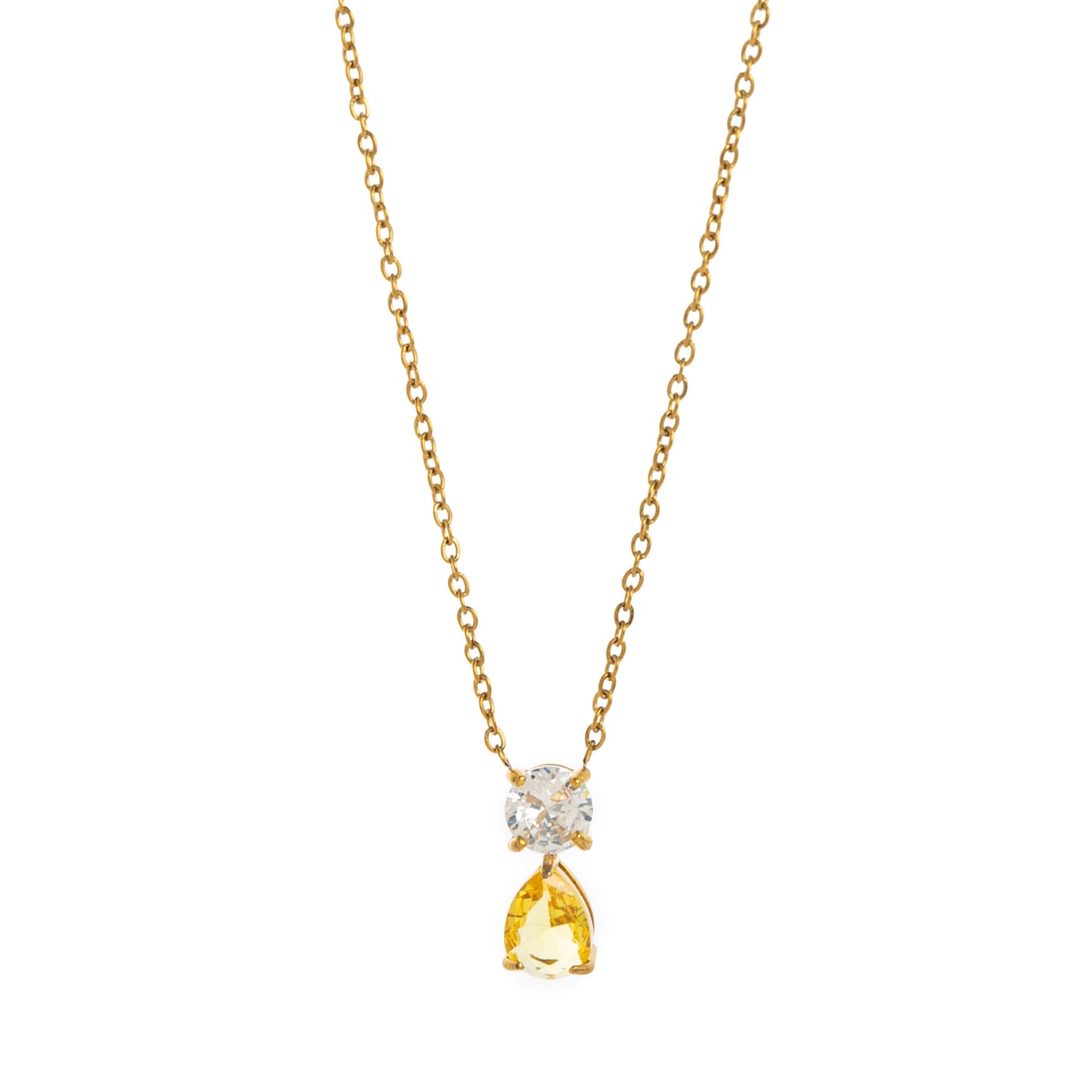 Stainless Steel CZ & Water Drop Birthstone Necklace
