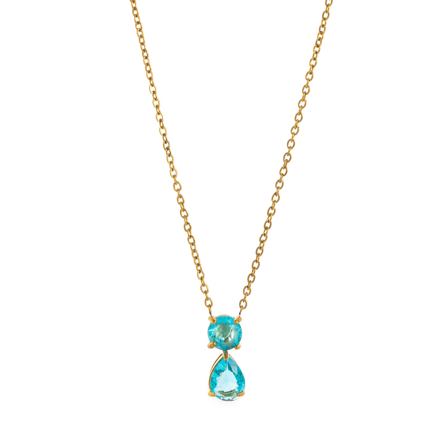 Stainless Steel CZ & Water Drop Birthstone Necklace