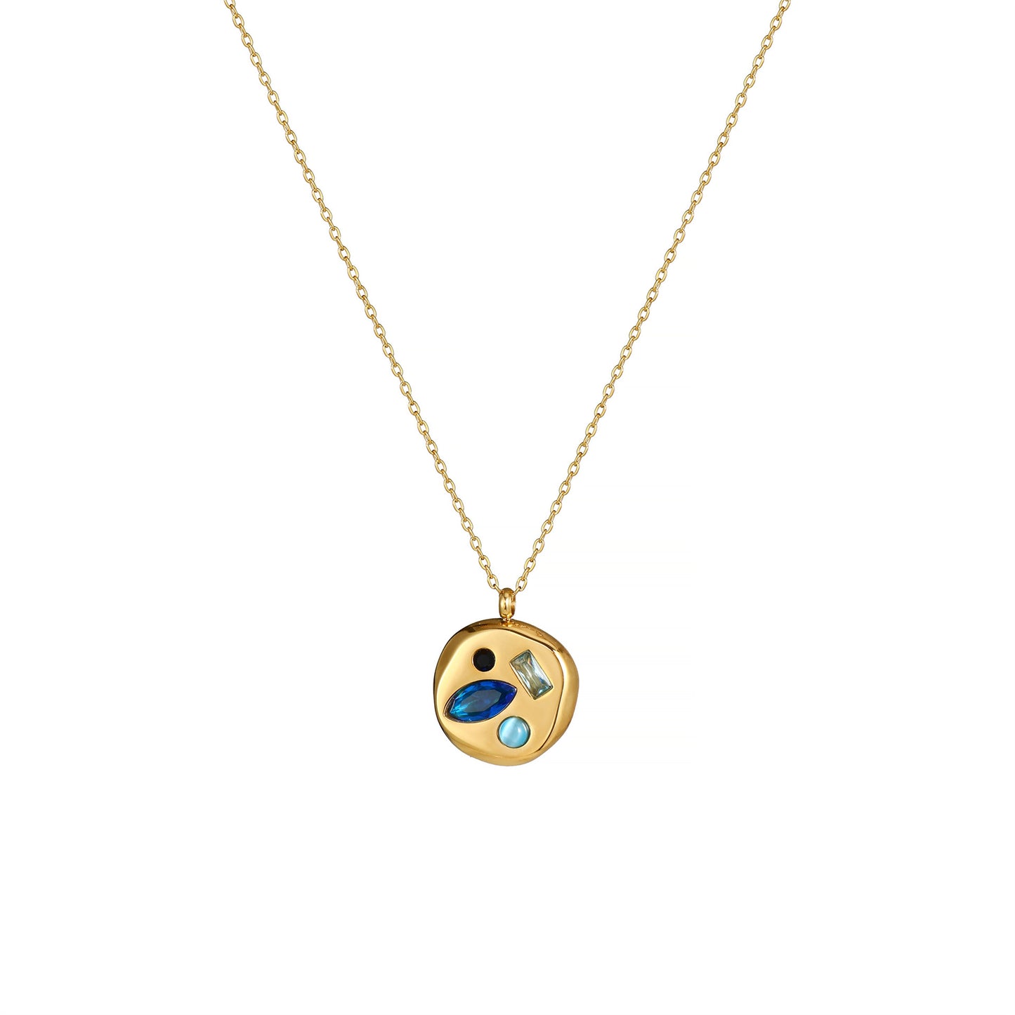 Stainless Steel Irregular Round Inlay Birthstone Pendant Necklace