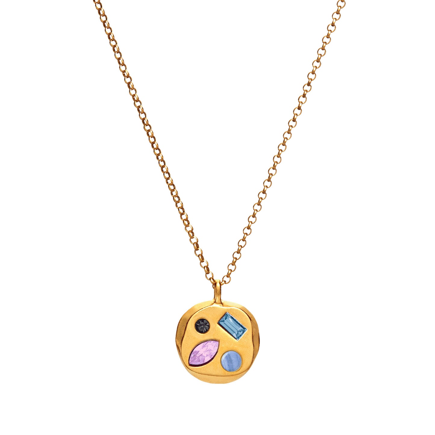 Stainless Steel Irregular Round Inlay Birthstone Pendant Necklace