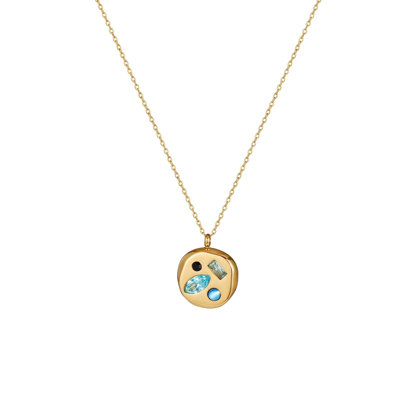 Stainless Steel Irregular Round Inlay Birthstone Pendant Necklace