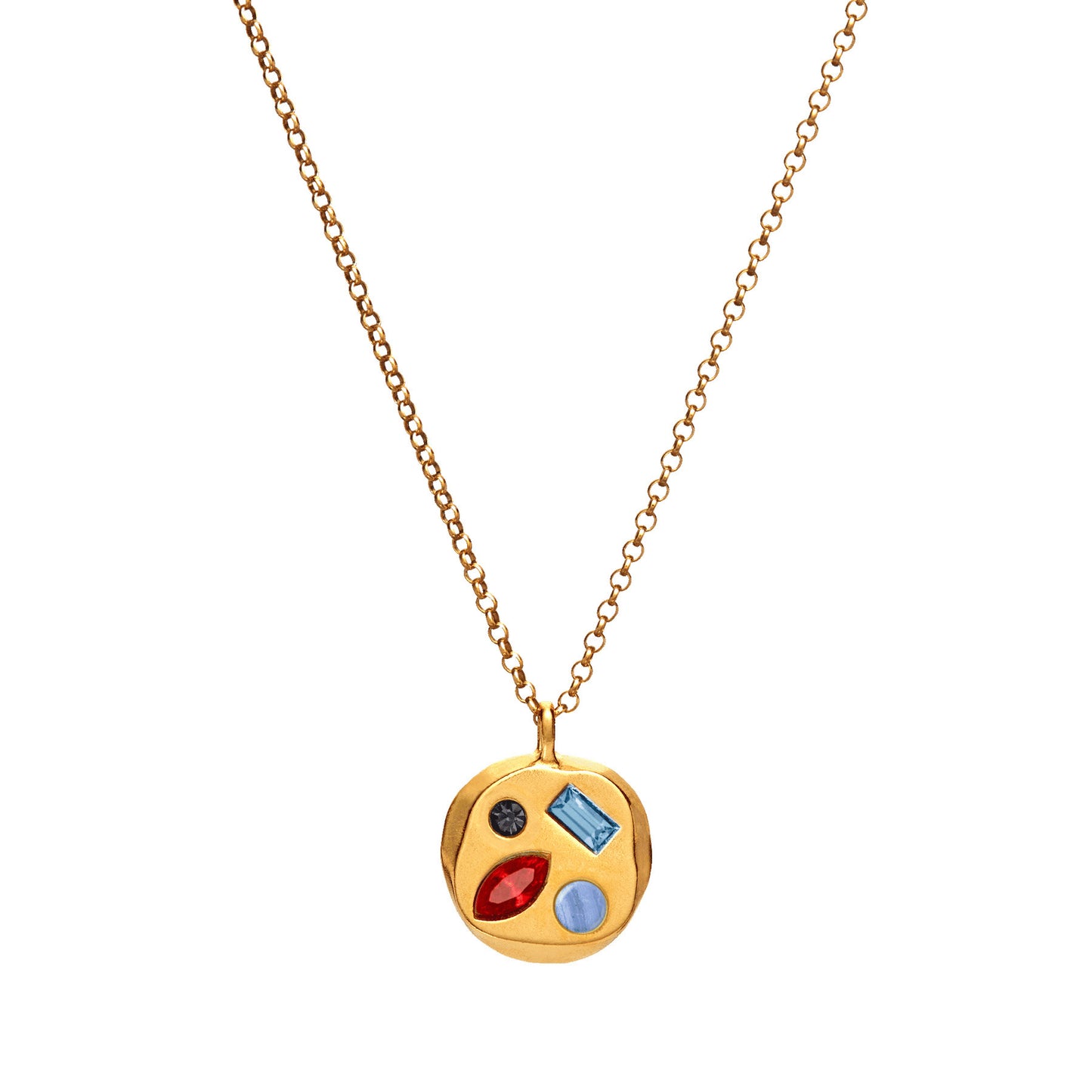 Stainless Steel Irregular Round Inlay Birthstone Pendant Necklace