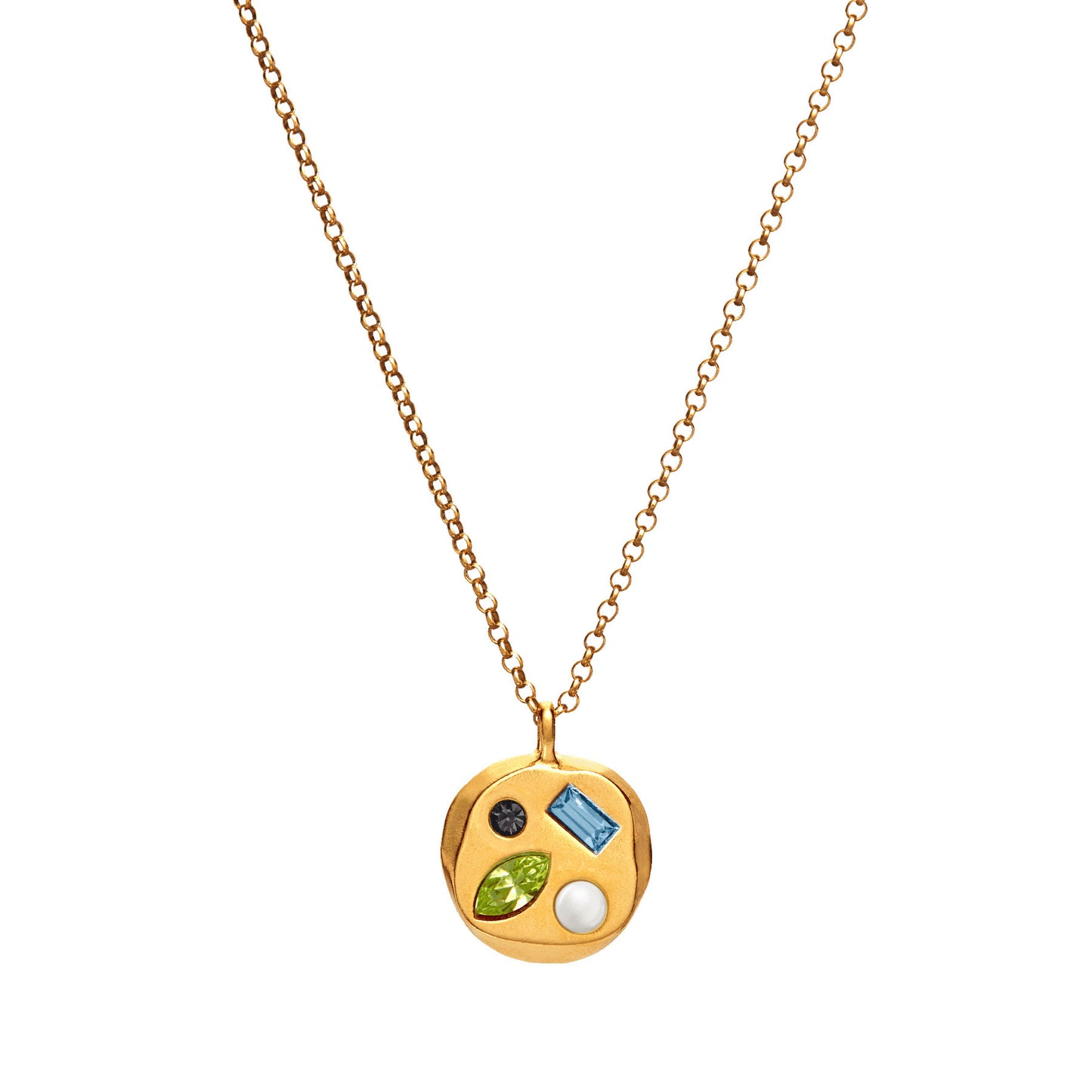 Stainless Steel Irregular Round Inlay Birthstone Pendant Necklace