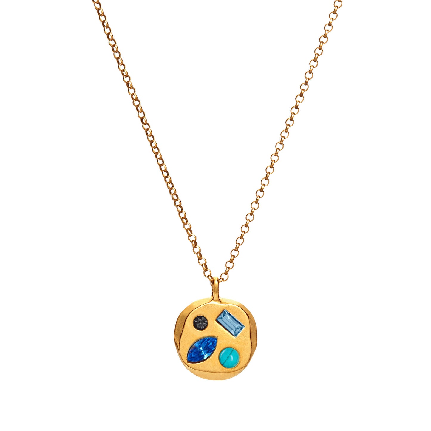 Stainless Steel Irregular Round Inlay Birthstone Pendant Necklace