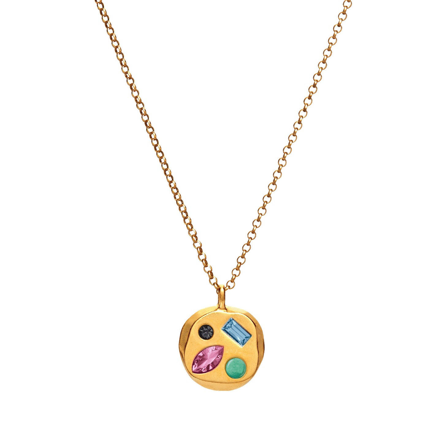 Stainless Steel Irregular Round Inlay Birthstone Pendant Necklace