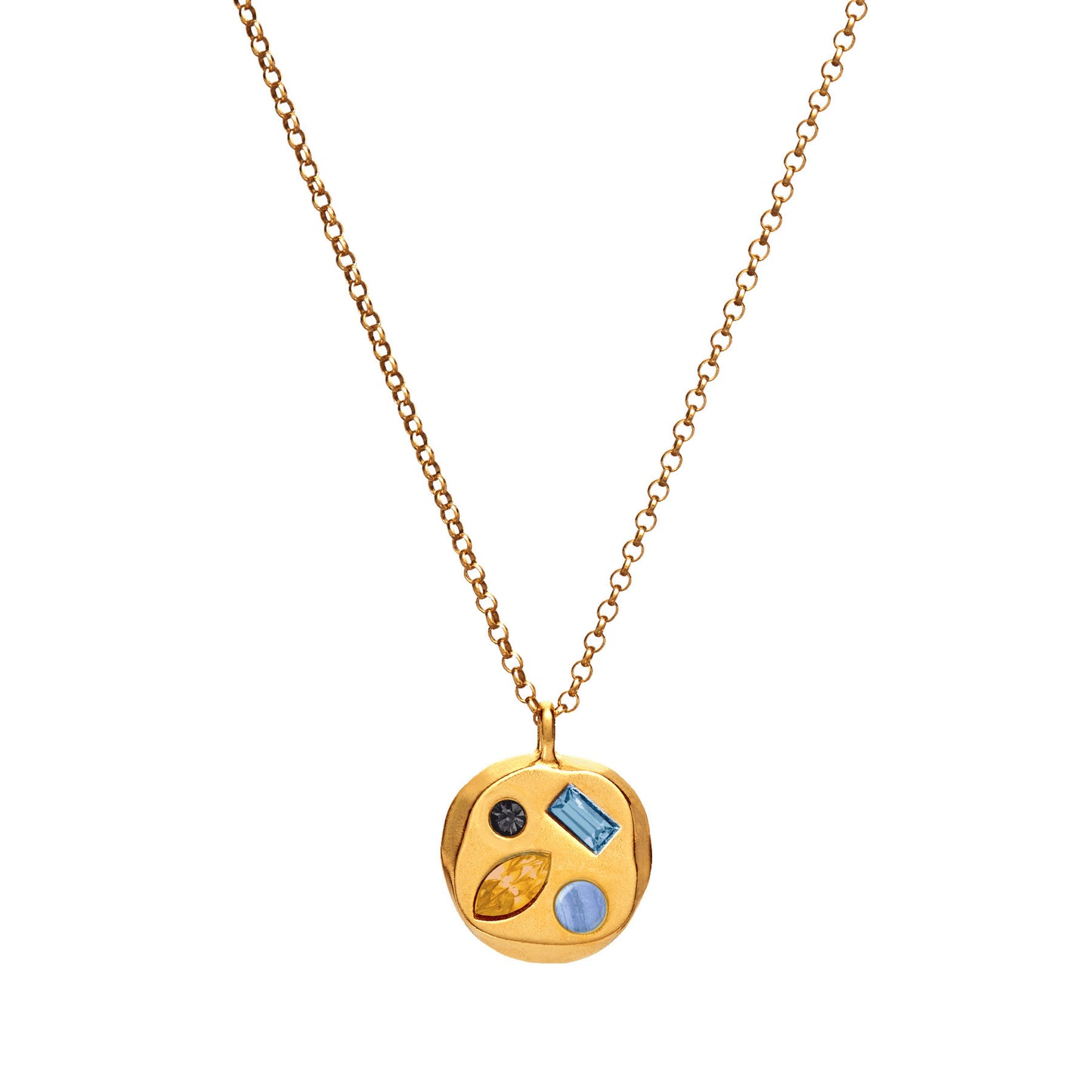 Stainless Steel Irregular Round Inlay Birthstone Pendant Necklace